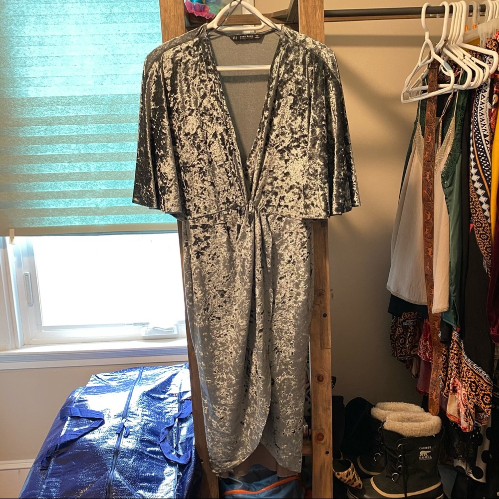 Zara silver blue crushed velvet dress
